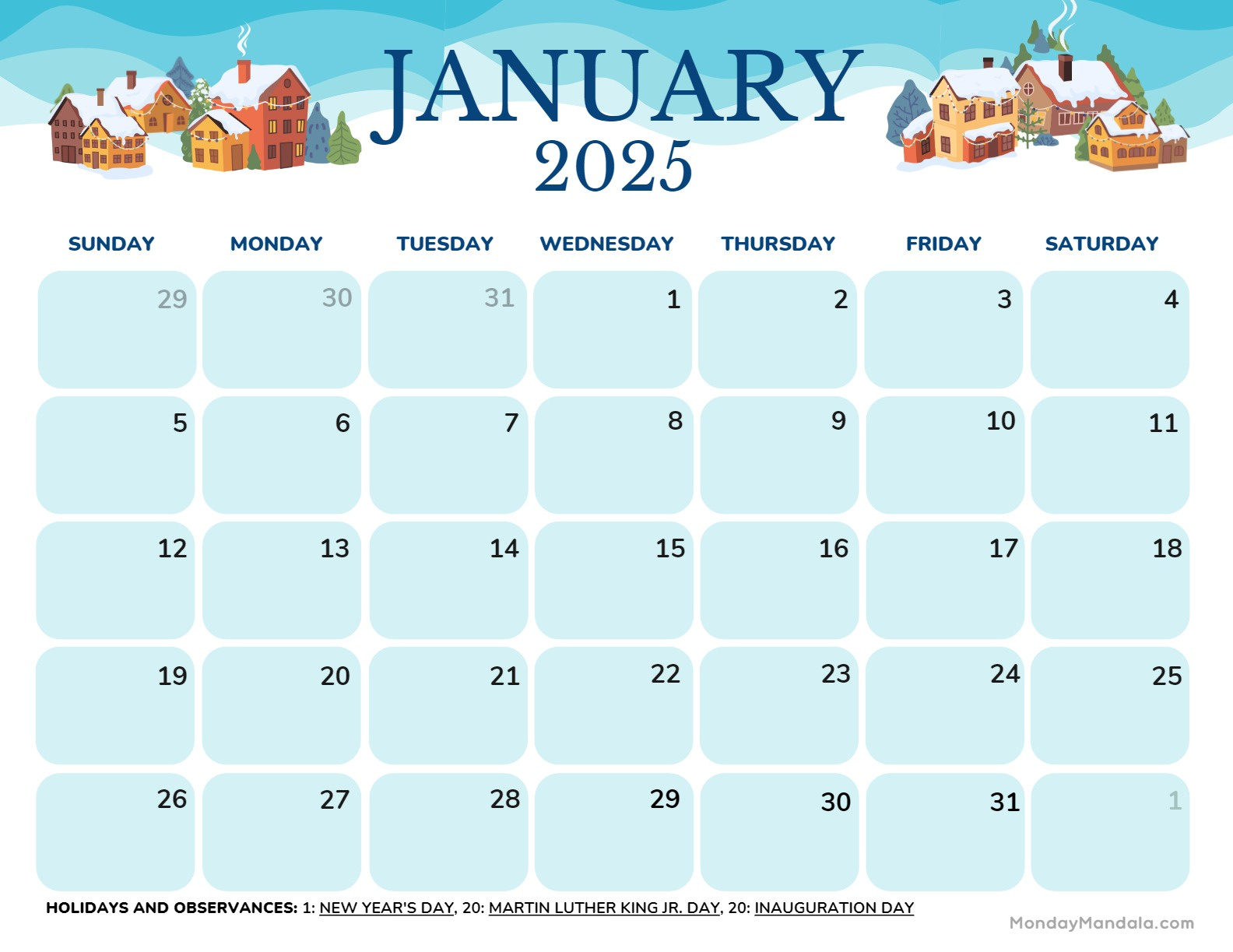 January 2025 Calendar (52 Free Pdf Printables) pertaining to Free Printable January 2025 Calendar With Holidays