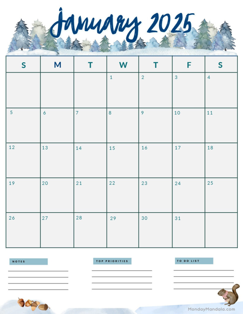 January 2025 Calendar (52 Free Pdf Printables) Regarding 2025 Monthly Calendar Printable Portrait Mode