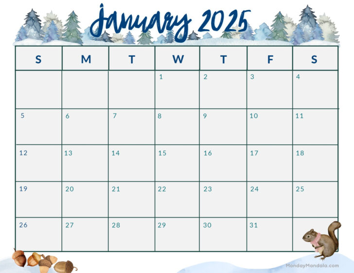 Cute Printable January 2025 Calendar