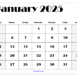 January 2025 Calendar Printable Pdf Template With Holidays Regarding Free Printable Calendar Jan 2025