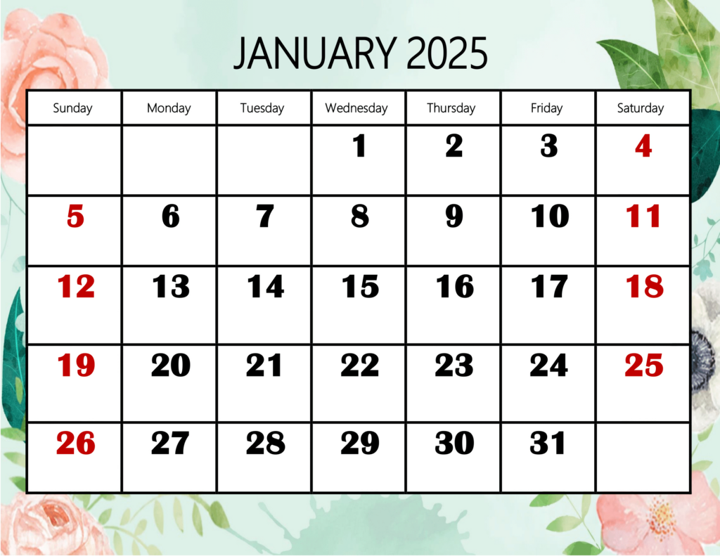 January 2025 Calendar Printable Pdf Template With Holidays Regarding January 2025 Calendar With Holidays Printable