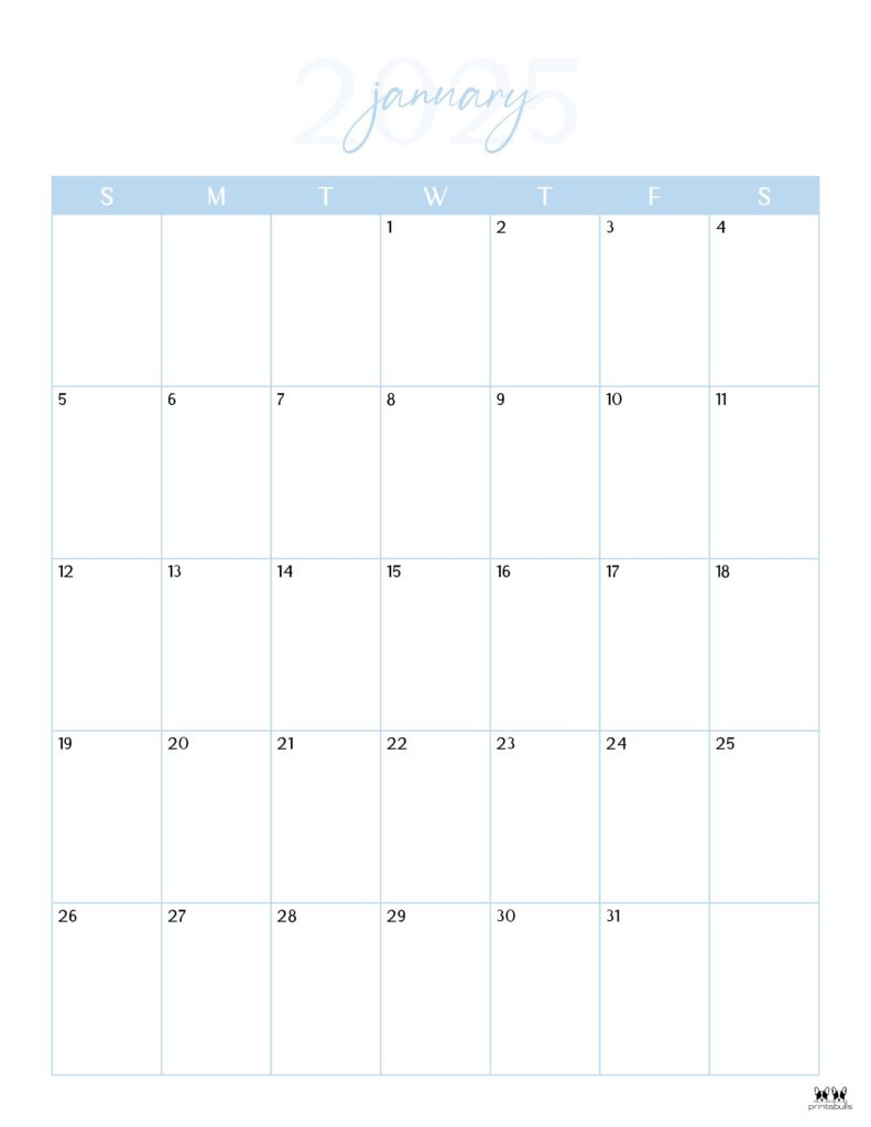 January 2025 Calendars - 107 Free Printables | Printabulls for January 2025 Calendar Printable Free