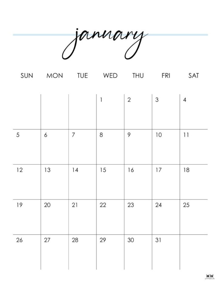 2025 Monthly Calendar Printable Portrait Mode