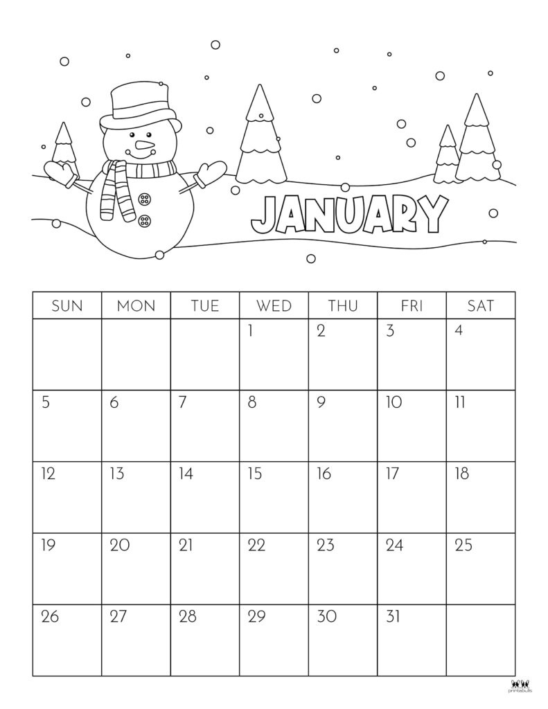 January 2025 Calendars - 107 Free Printables | Printabulls regarding 2025 Coloring Calendar Printable Free