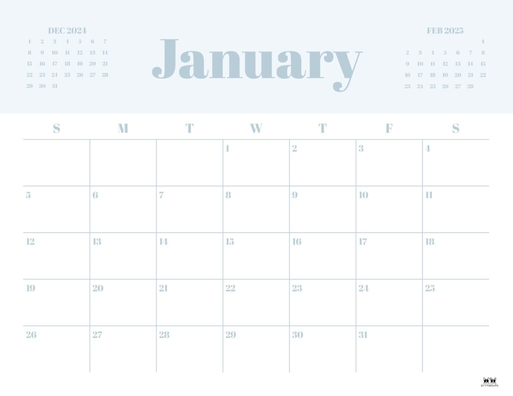 January 2025 Calendars - 107 Free Printables | Printabulls throughout 2025 Printable Monthly Calendar