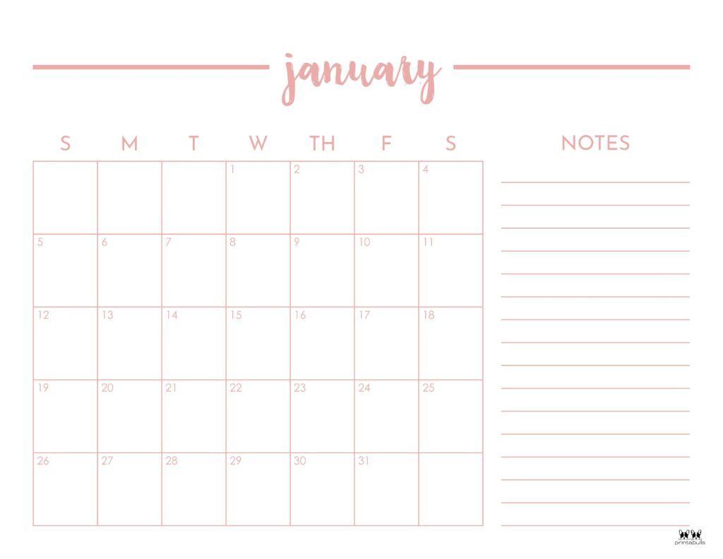 January 2025 Calendars - 107 Free Printables | Printabulls with regard to Printable Monthly Calendar 2025 With Notes