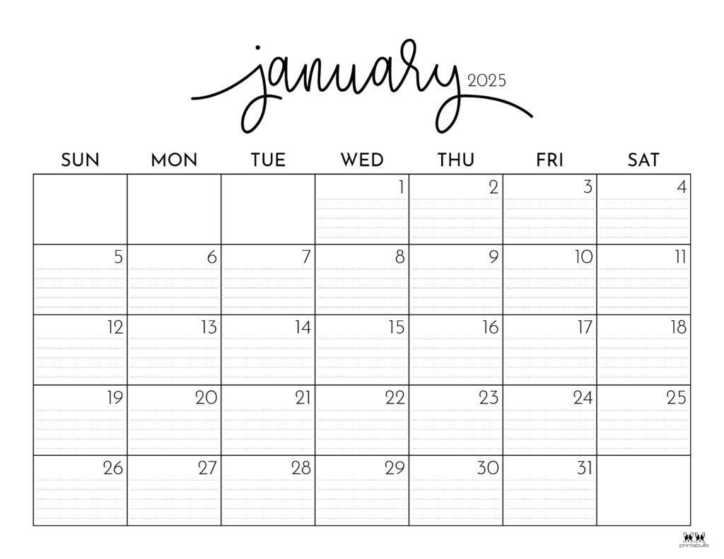 January 2025 Calendars - 107 Free Printables | Printabulls within Printable Lined Calendar 2025