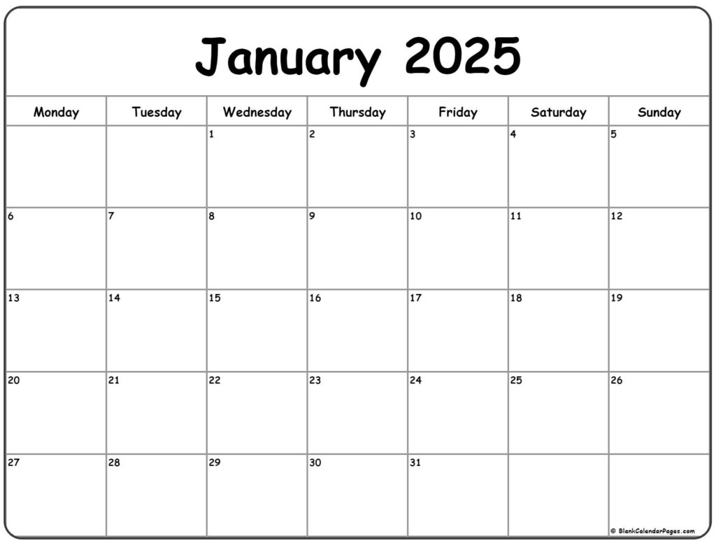 January 2025 Monday Calendar | Monday To Sunday Pertaining To Printable 2025 Calendar Starting Monday