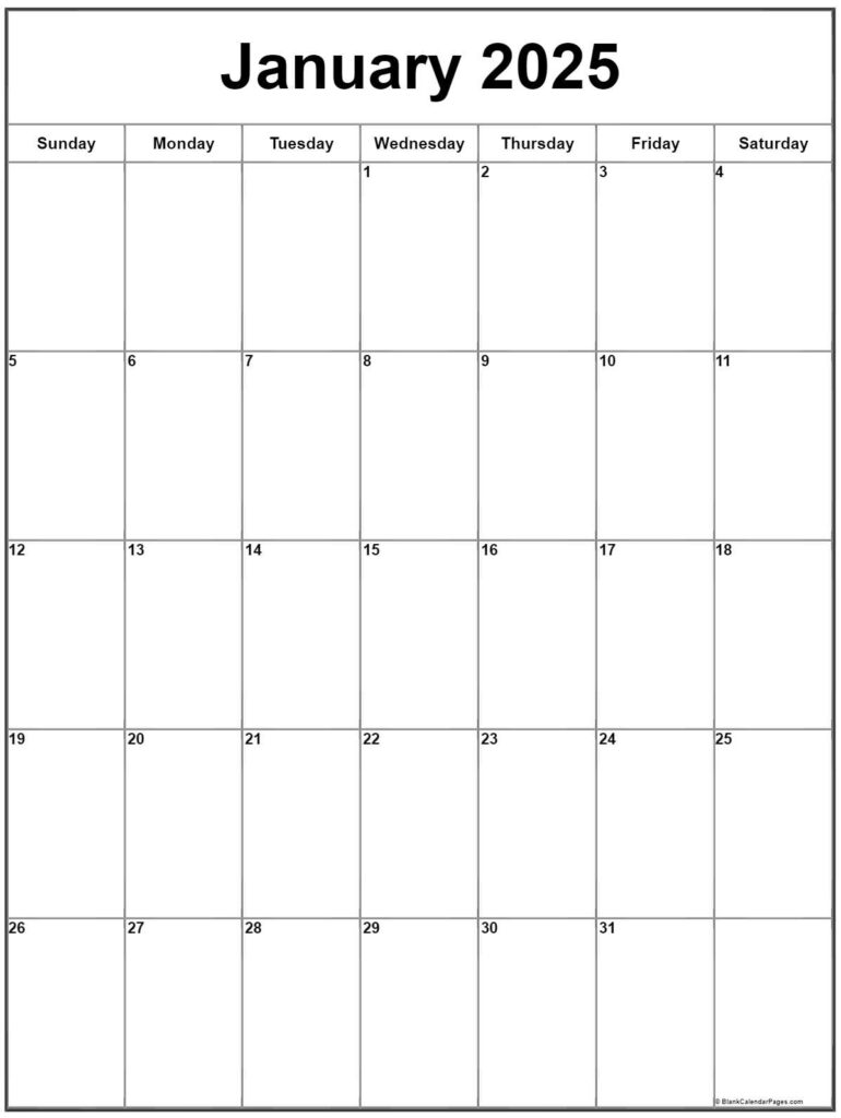 January 2025 Vertical Calendar | Portrait Inside 2025 Printable Calendar By Month Portrait