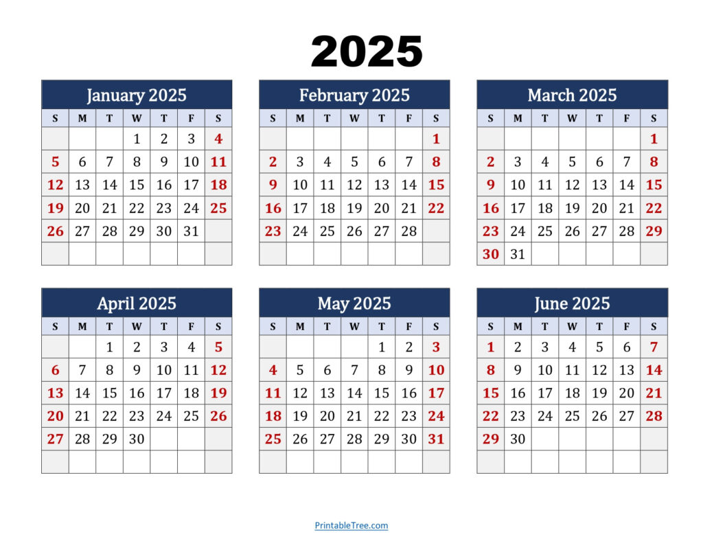 January To June 2025 Calendar Printable Pdf | Si Months Calendar Throughout January To June 2025 Calendar Printable