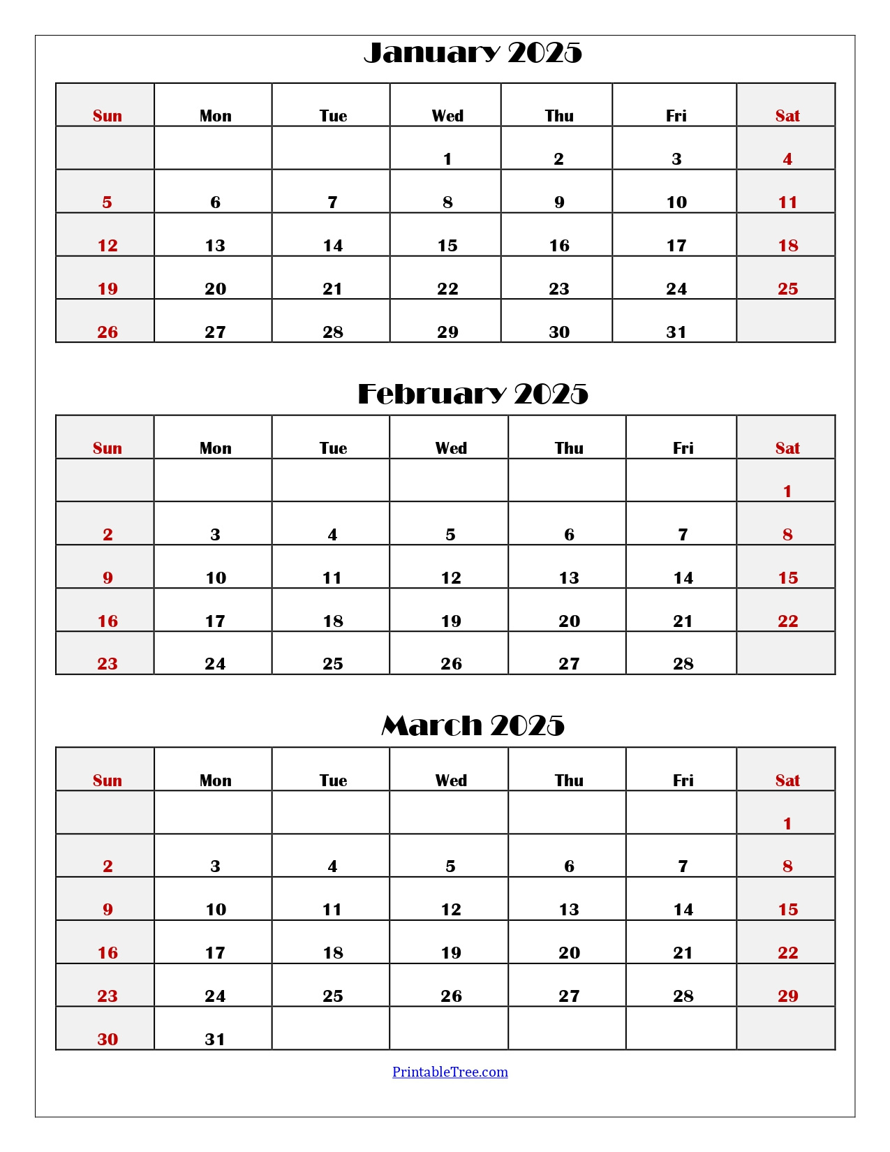 January To March 2025 Calendar | Three Months Calendar intended for January February March 2025 Calendar Printable