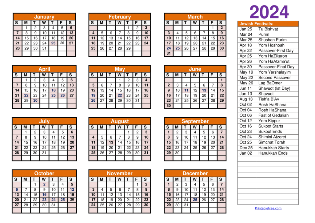 Jewish Calendar 2024, 2025 Pdf Templates With Jewish Holidays Lists Throughout Hebrew Calendar 2025 With Holidays Printable