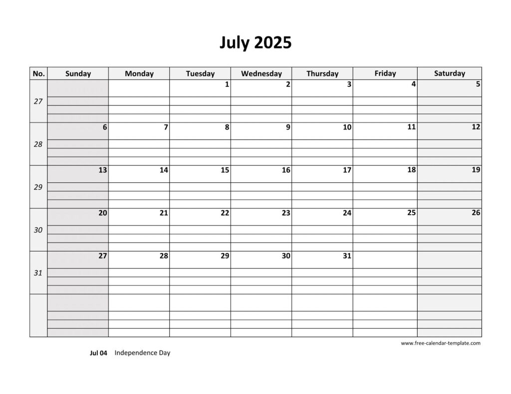 July 2025 Calendar Free Printable With Grid Lines Designed Pertaining To Free Printable Lined Calendar 2025