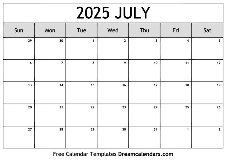 Weekly Calendar July 2025 Printable