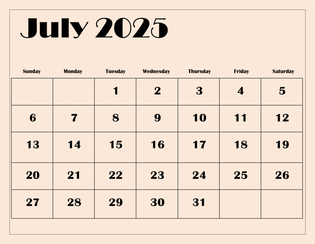 July 2025 Calendar Printable Pdf Template With Holidays For Printable Calendar 2025 July