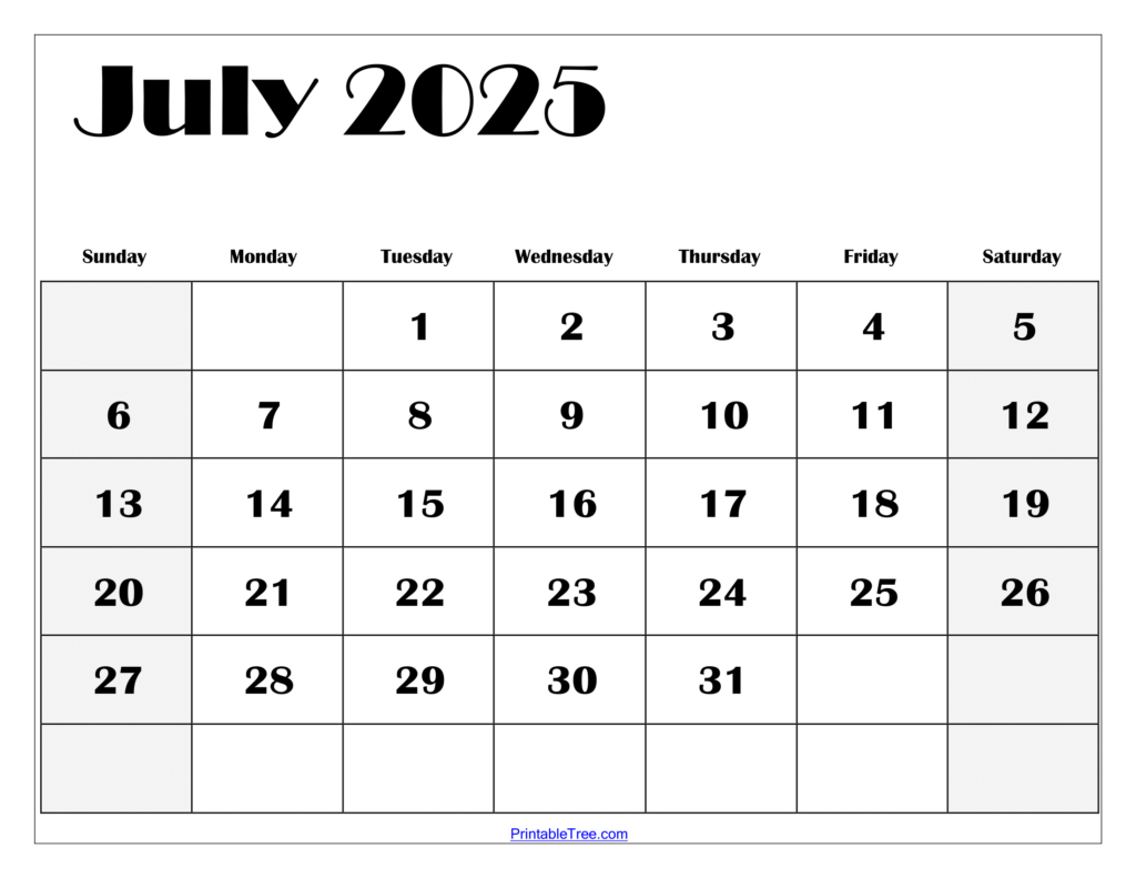 July 2025 Calendar Printable Pdf Template With Holidays In July 2025 To June 2025 Calendar Printable Free