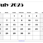 July 2025 Calendar Printable Pdf Template With Holidays In July 2025 To June 2025 Calendar Printable Free