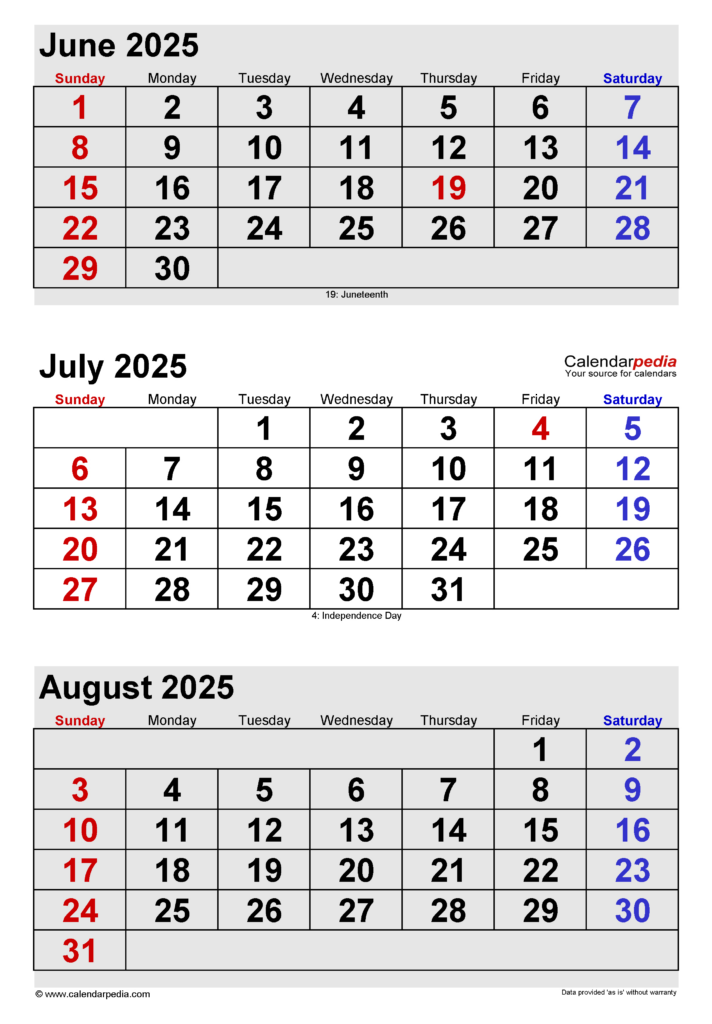 July 2025 Calendar | Templates For Word, Excel And Pdf For Printable Calendar 2025 June July August