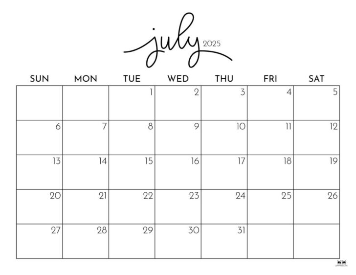 July Free Printable Calendar 2025