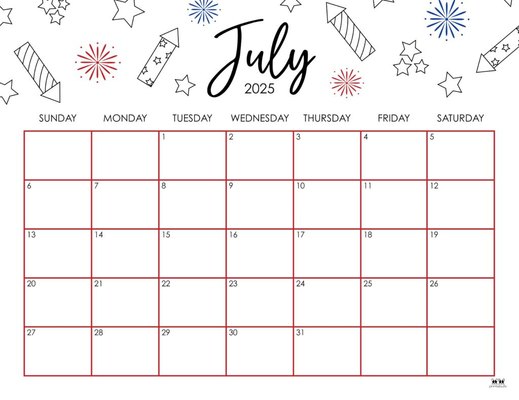 July 2025 Calendars - 107 Free Printables | Printabulls within Printable Calendar July 2025 June 2025