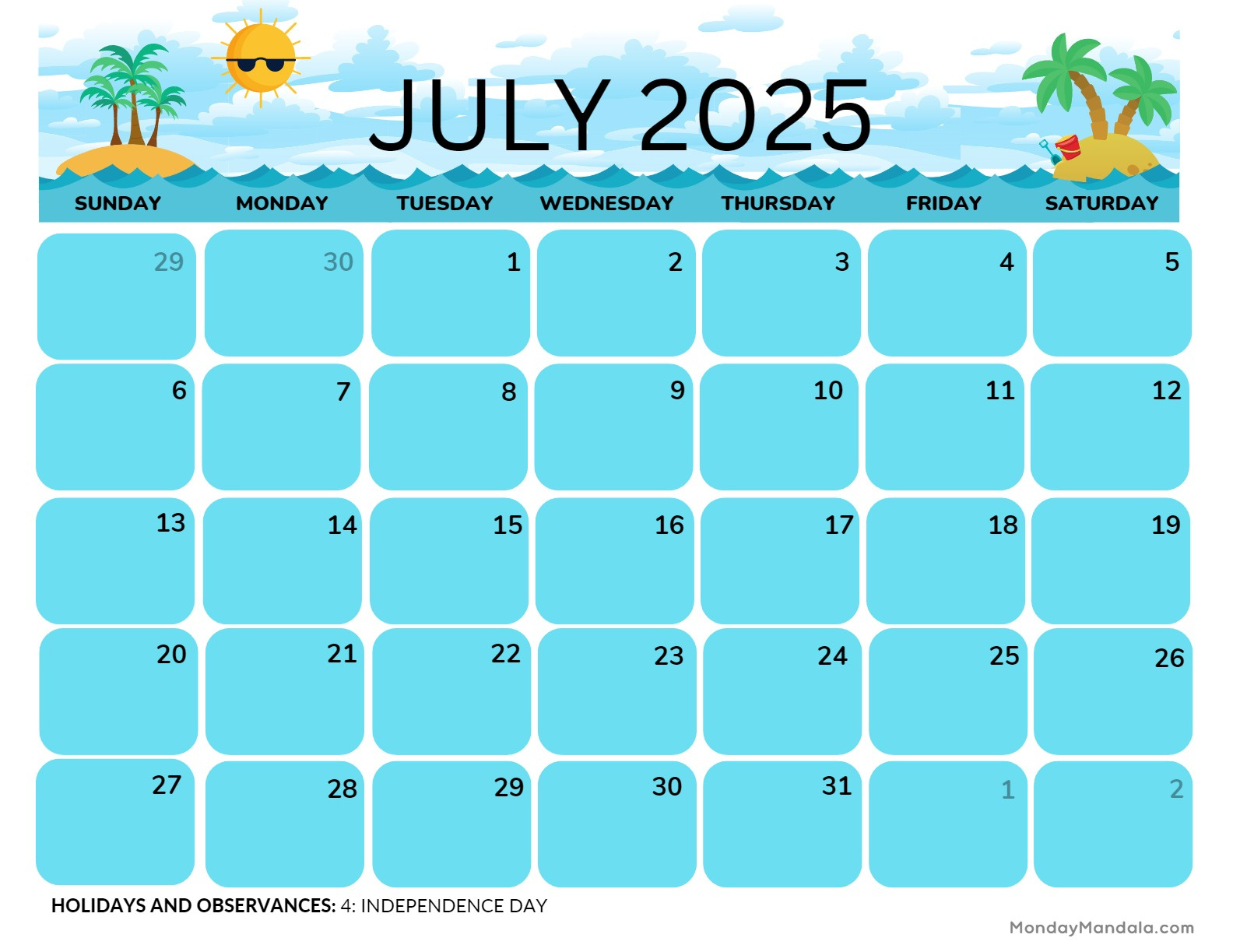 July 2025 Printable Calendar (52 Free Pdf Printables) intended for Summer Calendar Printable 2025