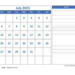 July Calendar 2025 Grid Lines For Holidays And Notes (Horizontal Intended For Free Printable 2025 Calendar With Lines