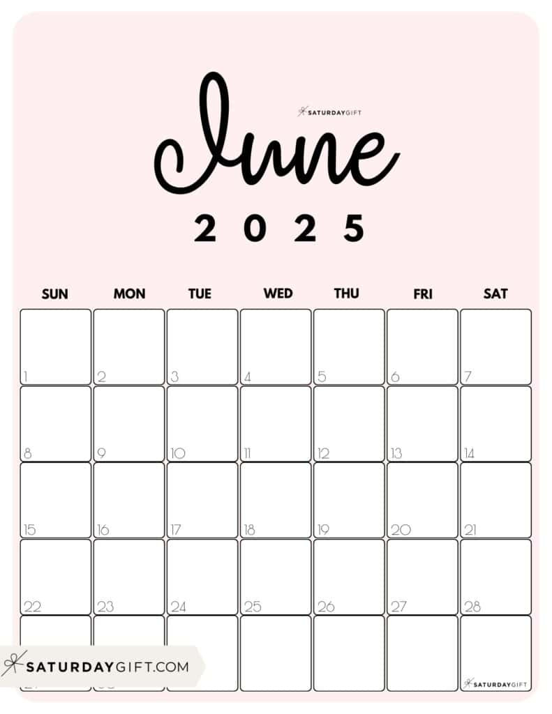 June 2025 Calendar - 20 Cute &amp;amp; Free Printables | Saturdaygift regarding June 2025 Calendar Printable Vertical