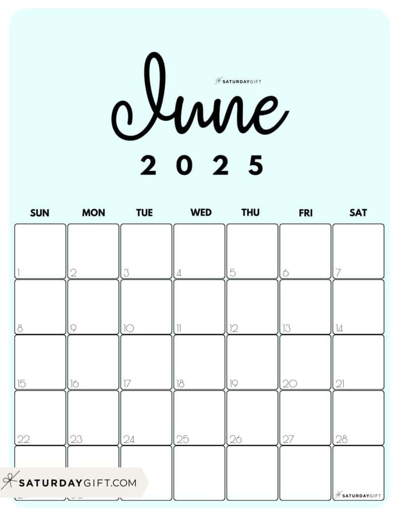 June 2025 Calendar - 20 Cute &amp;amp; Free Printables | Saturdaygift throughout Cute June 2025 Calendar Printable