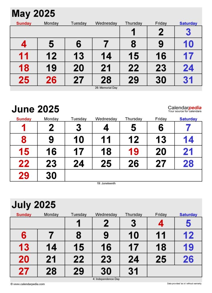 June 2025 Calendar | Templates For Word, Excel And Pdf For Printable May June 2025 Calendar