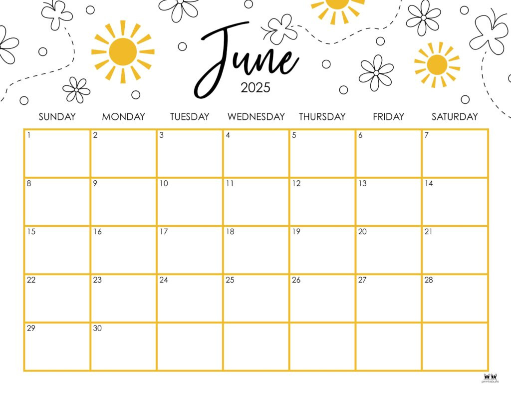 June 2025 Calendars - 107 Free Printables | Printabulls for Cute June 2025 Calendar Printable