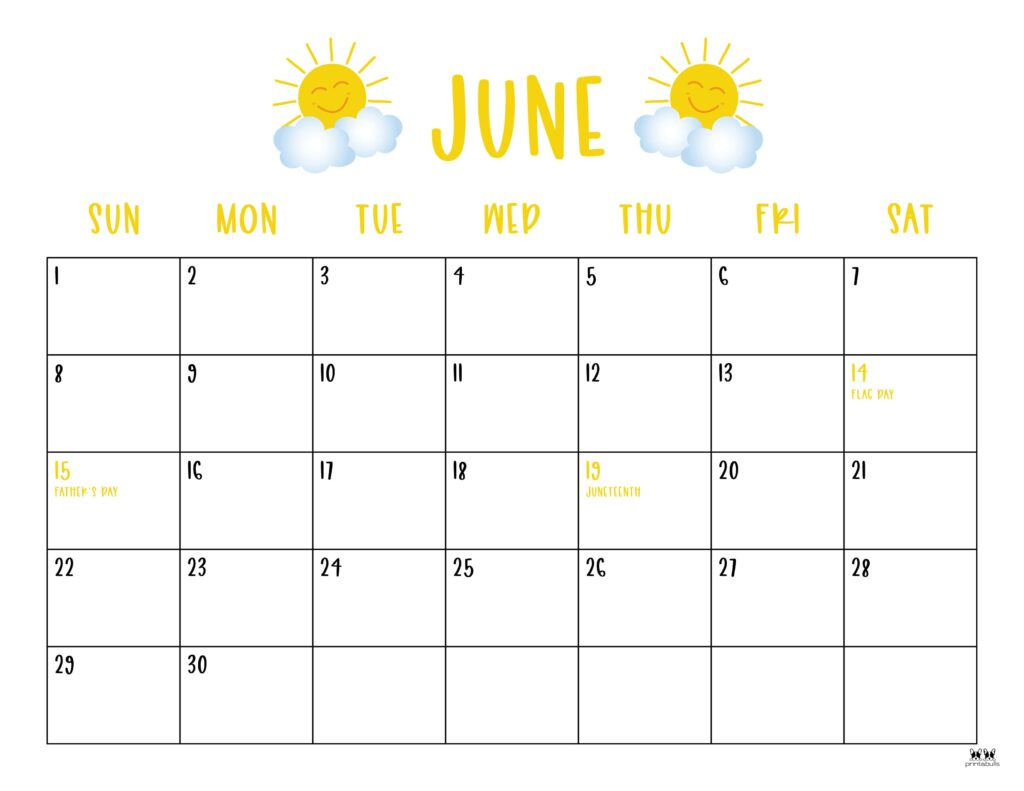 June 2025 Calendars - 107 Free Printables | Printabulls in Printable June 2025 Calendar With Holidays