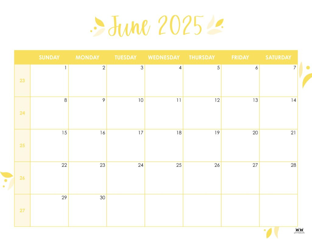 June 2025 Calendars - 107 Free Printables | Printabulls inside June Weekly Calendar 2025 Printable