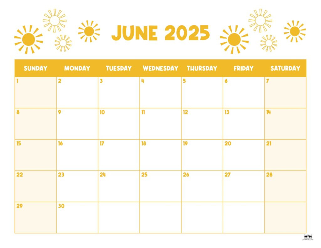 June 2025 Calendars - 107 Free Printables | Printabulls intended for Blank June 2025 Calendar Printable