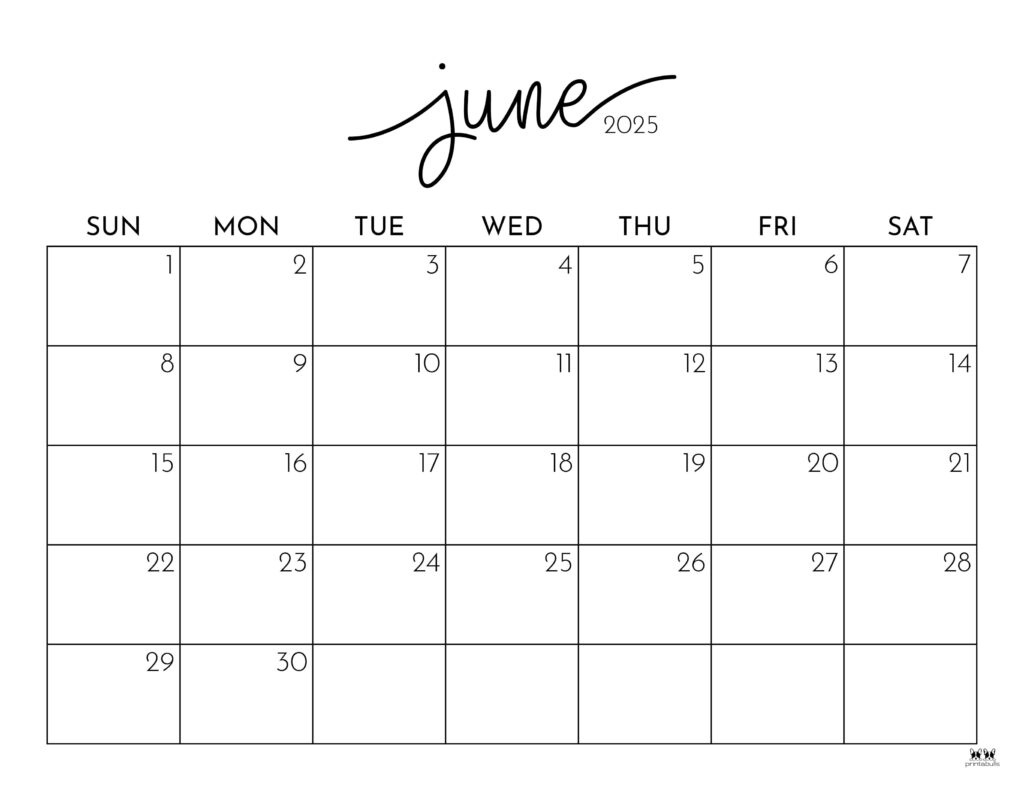 June 2025 Calendars - 107 Free Printables | Printabulls regarding August 2025-June 2025 Calendar Printable