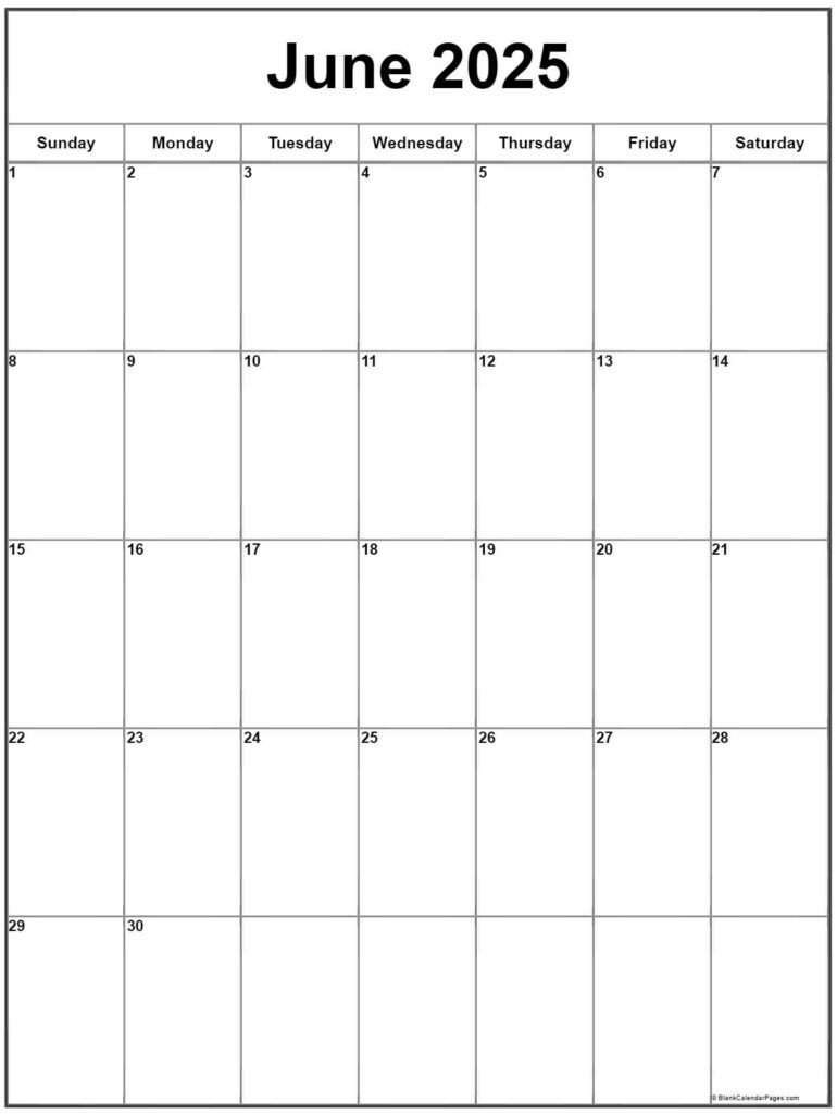 June 2025 Vertical Calendar | Portrait With June 2025 Calendar Printable Vertical