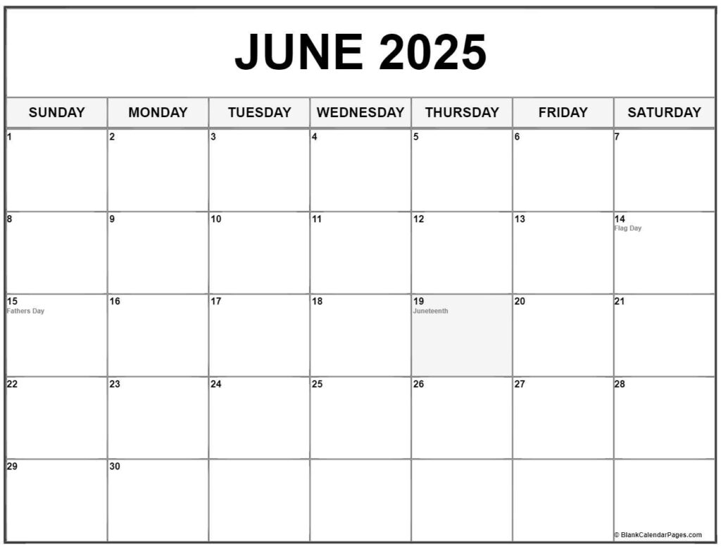 June 2025 With Holidays Calendar For June 2025 Calendar Printable With Holidays