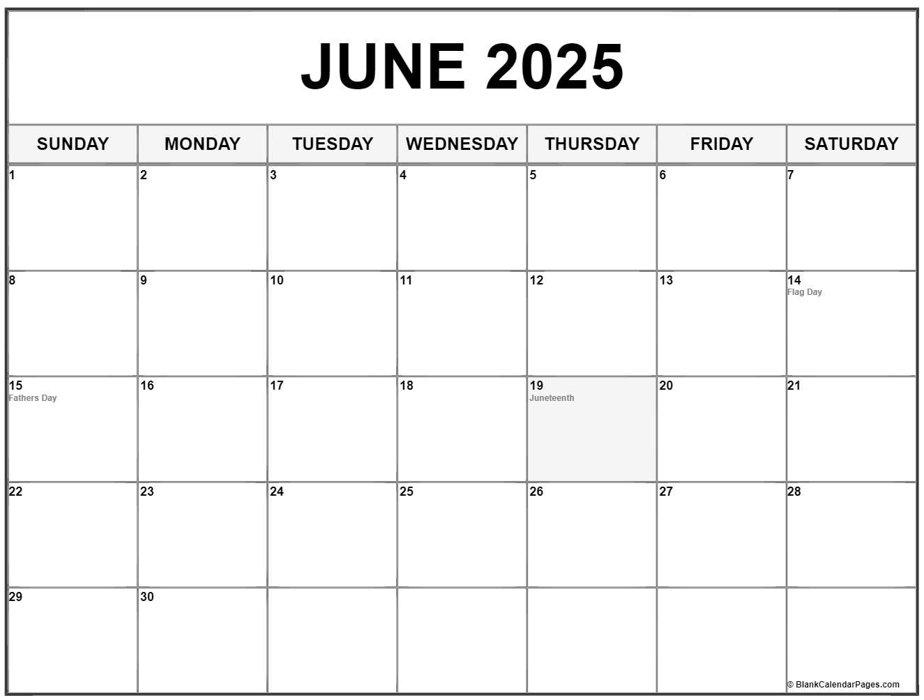 June 2025 With Holidays Calendar for June 2025 Calendar Printable With Holidays