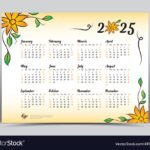 Kalender 2025 Vorlage Gelb Blumen Design Vektorbild Regarding Printable Floral Calendar 2025