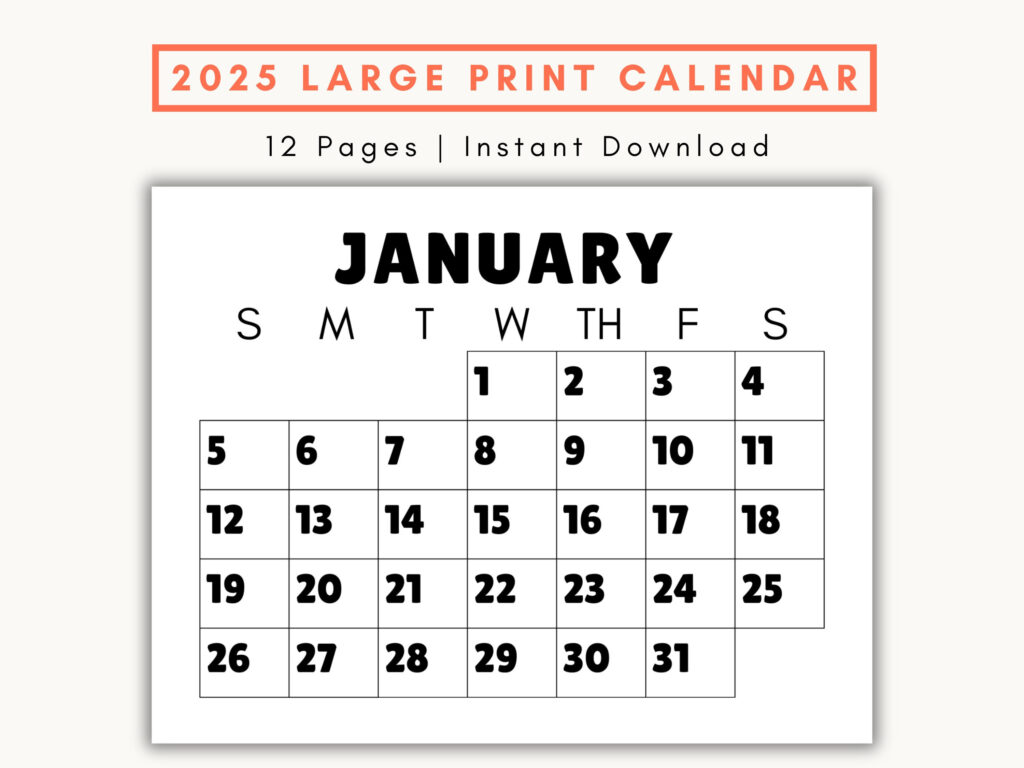 Large Print Monthly Calendar, 2025, Senior Citizen Calendar With In Large Printable Calendar 2025