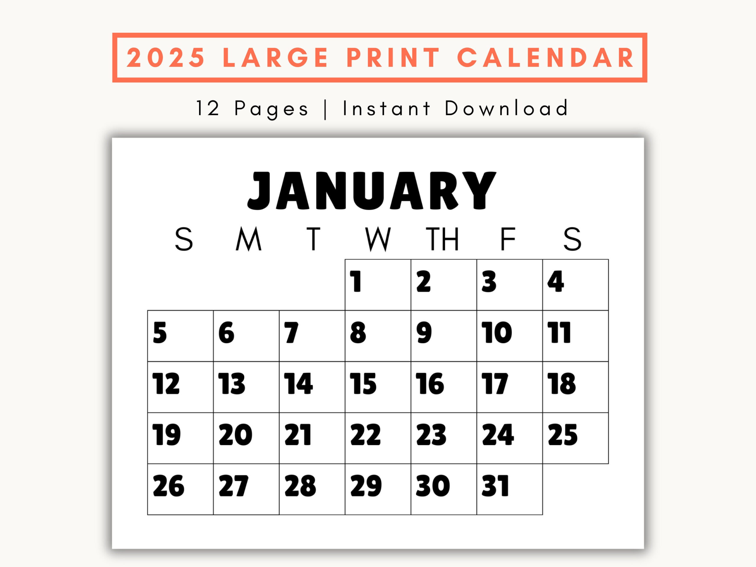 Large Print Monthly Calendar, 2025, Senior Citizen Calendar With in Large Printable Calendar 2025