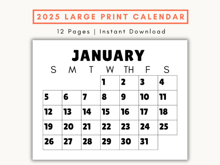 Large Print Calendar 2025 Printable