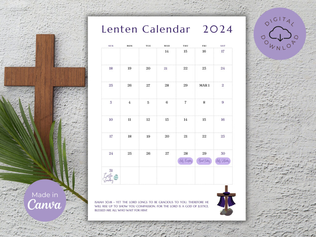 Lenten Calendar 2024 Printable Lenten Prayer Calendar Easter In Lenten Calendar 2025 Printable