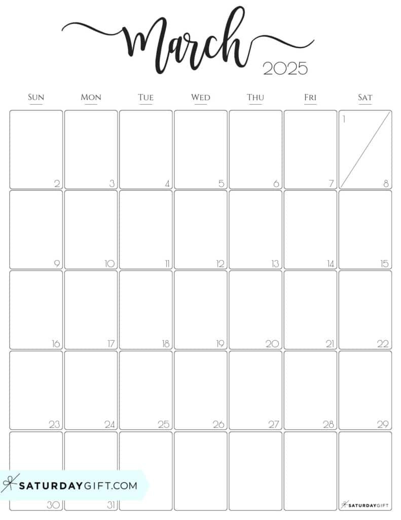 March 2025 Calendar - 20 Cute &amp;amp; Free Printables | Saturdaygift for Calendar 2025 Monthly Printable Free