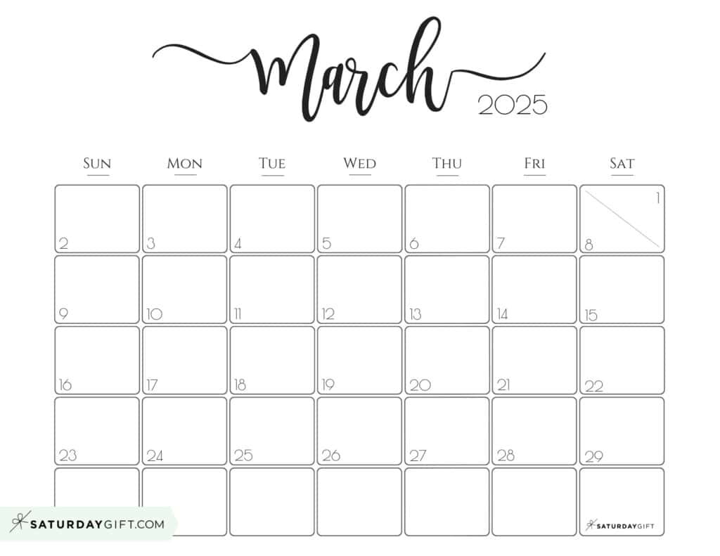 March 2025 Calendar - 20 Cute &amp;amp; Free Printables | Saturdaygift for Free Monthly 2025 Calendar Printable