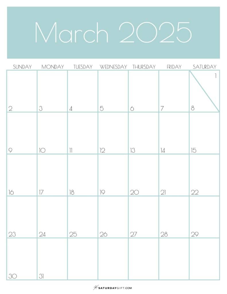 March 2025 Calendar - 20 Cute &amp;amp; Free Printables | Saturdaygift with regard to March 2025 Calendar Printable Vertical