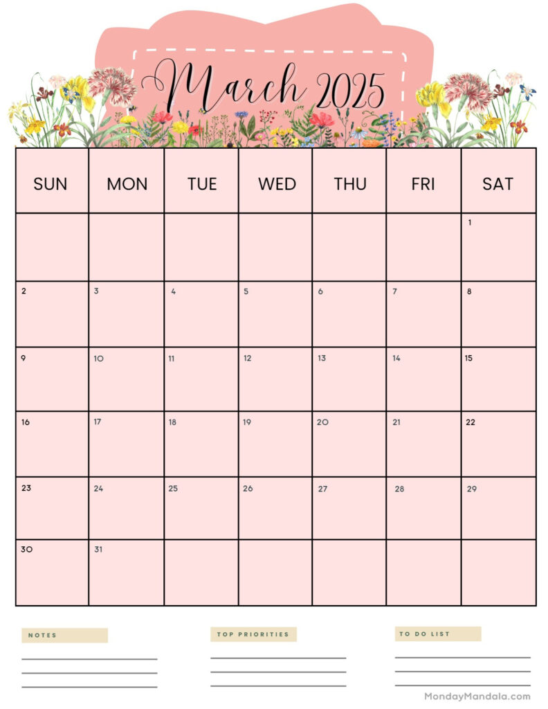 March 2025 Calendar (52 Free Pdf Printables) For March 2025 Calendar Printable Vertical