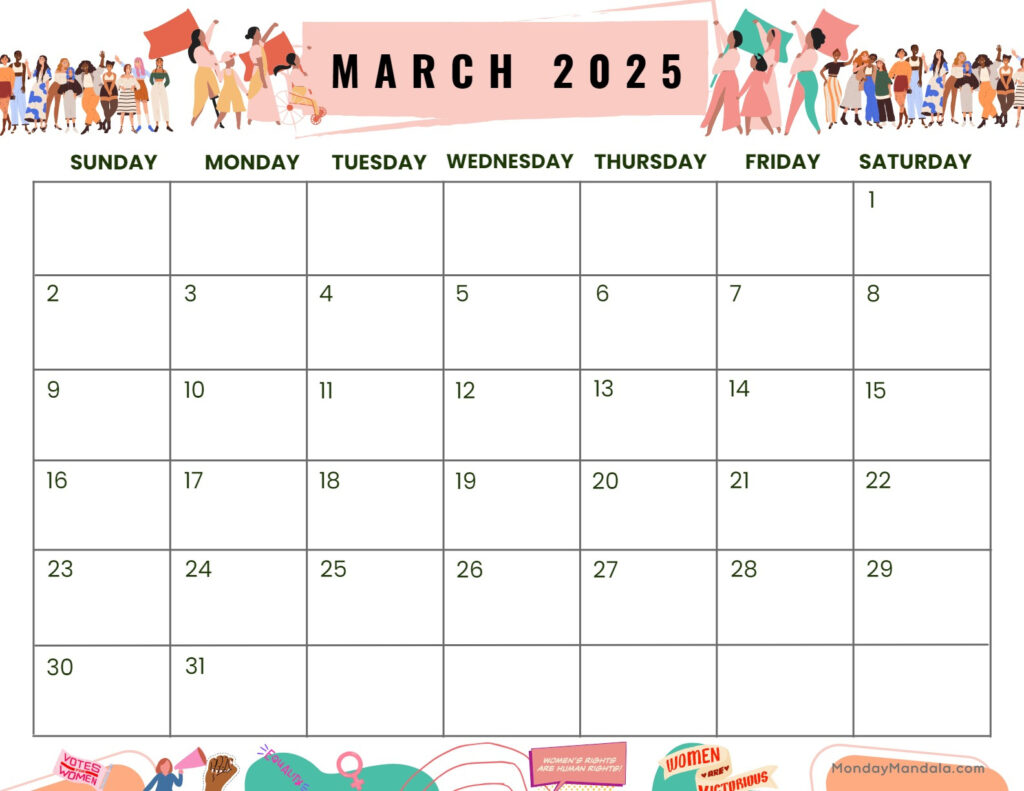 March 2025 Calendar (52 Free Pdf Printables) For March 2025 Calendar Printable With Lines