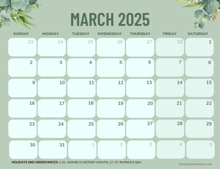 Free Printable Calendar March 2025