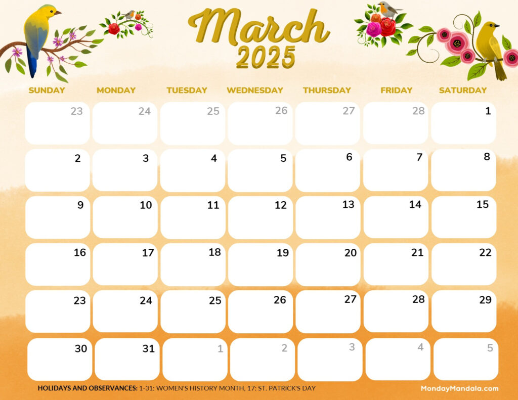 March 2025 Calendar (52 Free Pdf Printables) Regarding Cute March 2025 Calendar Printable