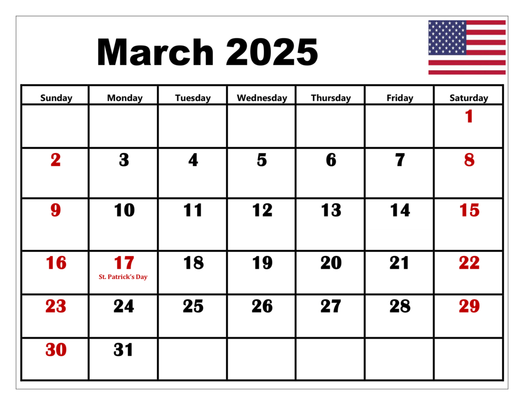 March 2025 Calendar Printable Pdf Template With Holidays In March 2025 Calendar With Holidays Printable